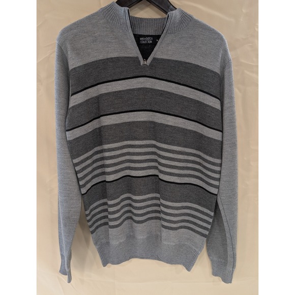 MARX & DUTCH COLLECTION Other - Men's Marx & Dutch Collection Striped 1/4 Zip Pullover Sweater Gray Medium